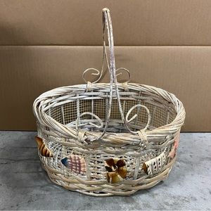 Vintage Hand Woven Wicker Rattan with Metal Handle & Wire Mesh Medium Basket